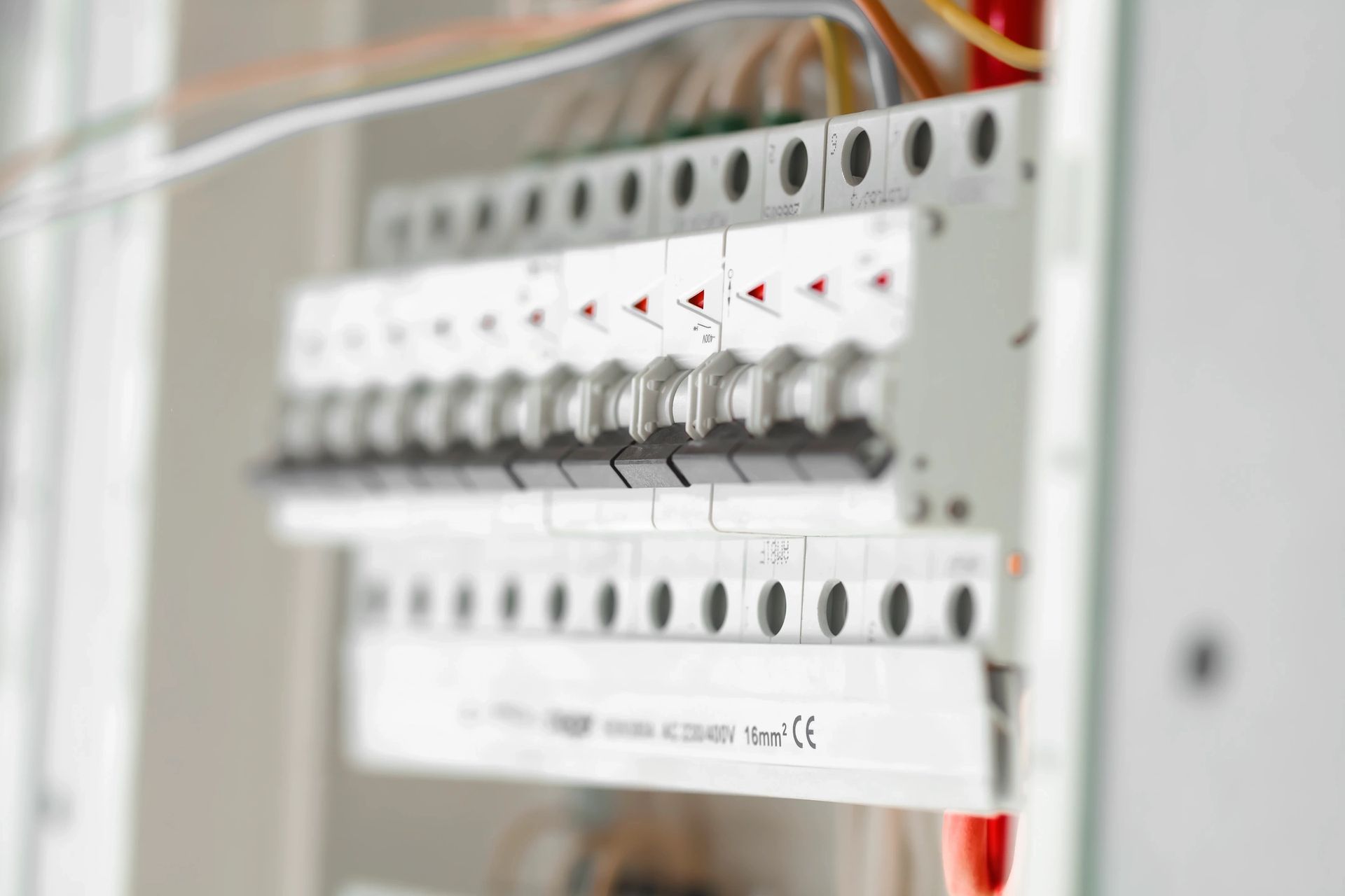 Close-up of a residential breaker panel
