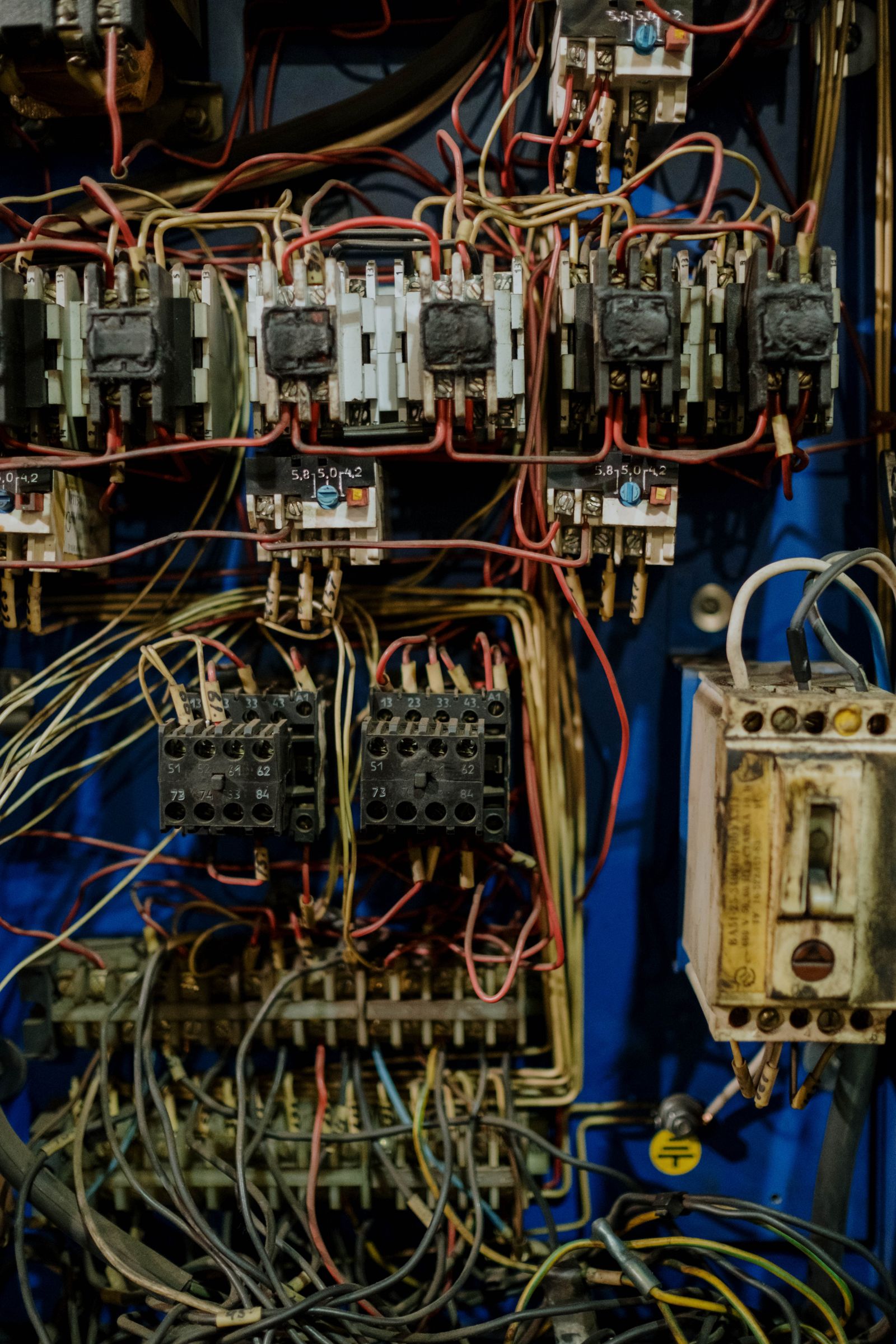 Dense wiring and contactors inside an electrical panel
